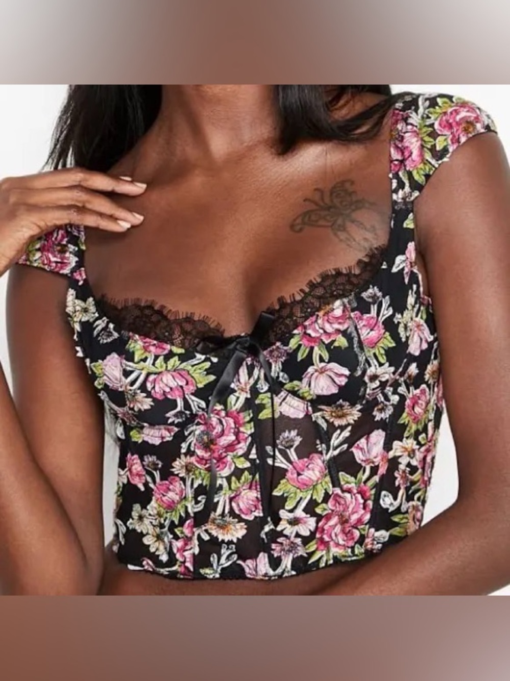 Victoria’s Secret Dream Angels Floral Embroidery Cap-Sleeve Corset Top